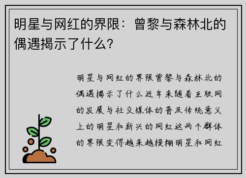 明星与网红的界限：曾黎与森林北的偶遇揭示了什么？