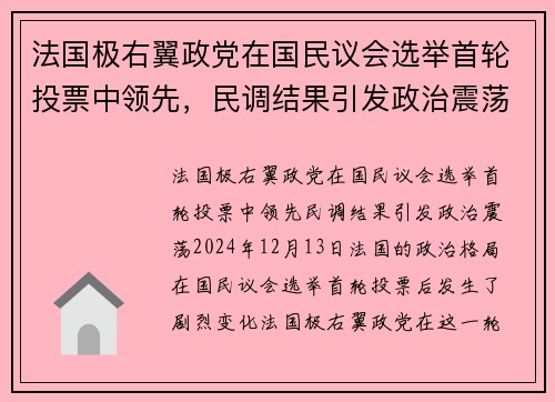 法国极右翼政党在国民议会选举首轮投票中领先，民调结果引发政治震荡