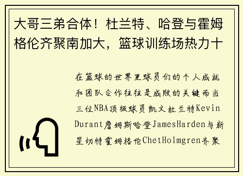 大哥三弟合体！杜兰特、哈登与霍姆格伦齐聚南加大，篮球训练场热力十足