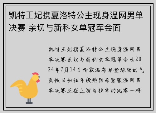 凯特王妃携夏洛特公主现身温网男单决赛 亲切与新科女单冠军会面